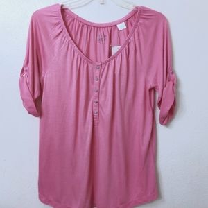 Chico's Weekend Henley Blouse Pink Size 8